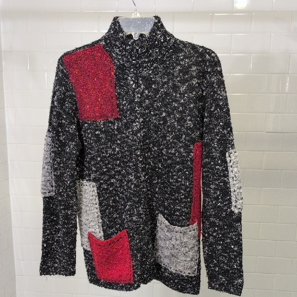 Chic Black and Red Patchwork Zip Up Cardigan - Picture 10 of 10